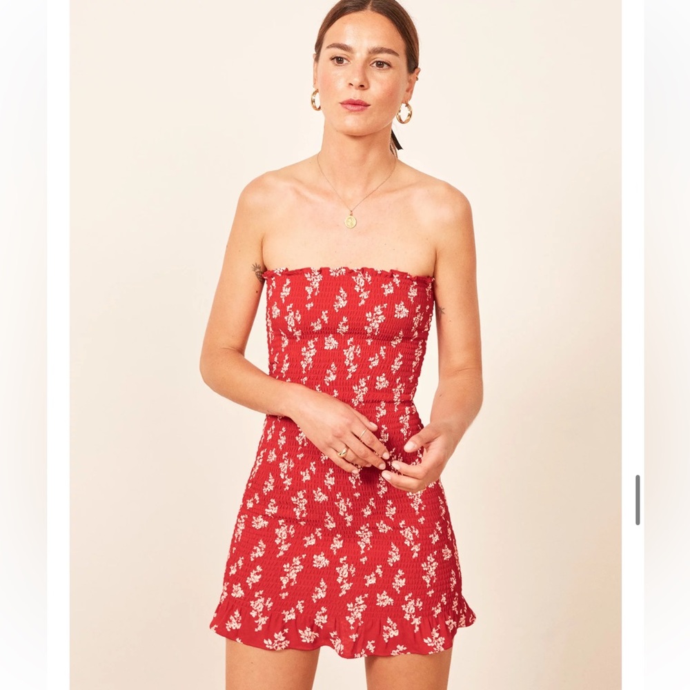 Reformation Strapless Chantilly Mini Dress